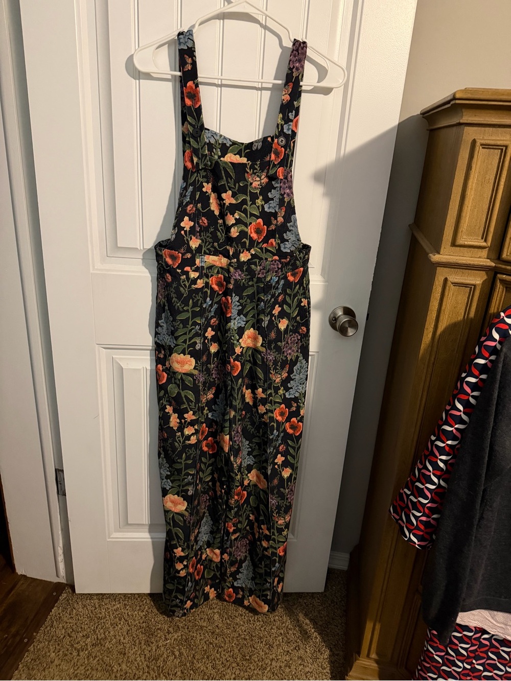 Floral Black Women's Overalls Jumpsuit wide leg